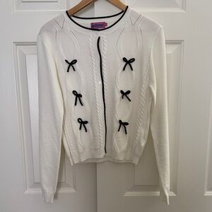 Edikted Women's White Sweater with Black Bows and Accents